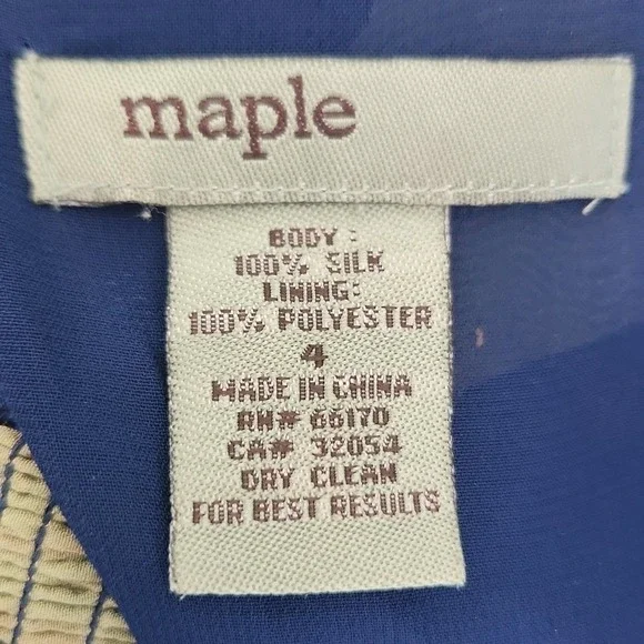 Anthropologie Maple 100% Silk Blue and Green Leaf Print Women's Dress 4 Flaw - Picture 4 of 14